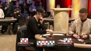 Hellmuth gets busted by Obrestad in terrible call.