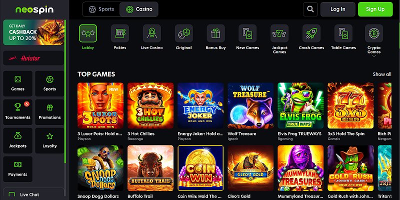 Screenshot of Pure Casino interface